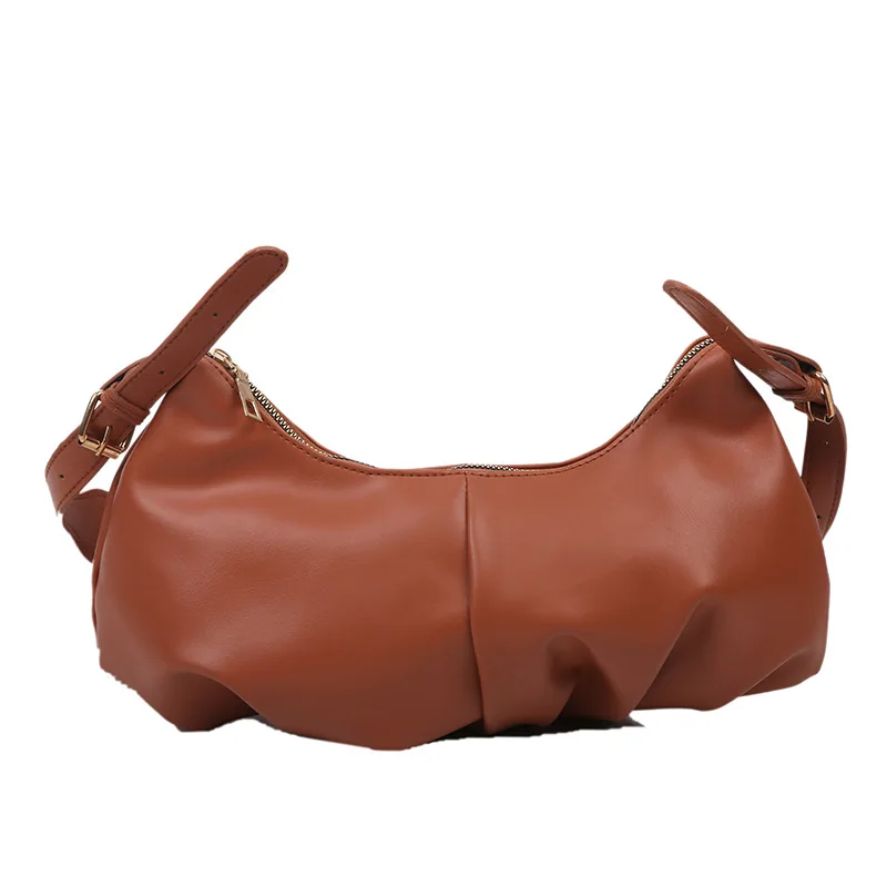 

Korean cloud Fold bag underarm bag 2021 new niche retro Soft Leather Shoulder Bag Fashion wide shoulder strap messenger bag