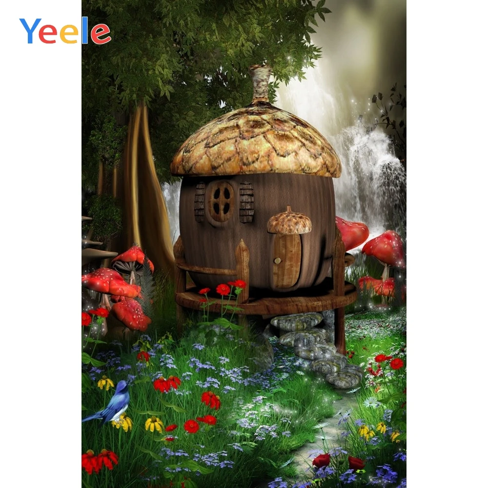 

Dreamy Forest Wonderland Mushroom House Scenery Vinyl Baby Portrait Backdrop Photography Background For Photo Shoot Photophone