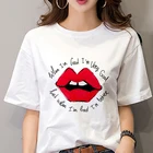 Футболка женская в стиле Харадзюку, пикантная Модная тонкая рубашка с коротким рукавом, с принтом губ, лето 2019