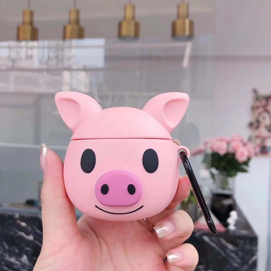 Pig Чехол для AirPods с мультяшным рисунком, чехол для наушников для Apple Airpods 2, чехол для зарядки, защитные аксессуары, крючок карабина - Цвет: Pig