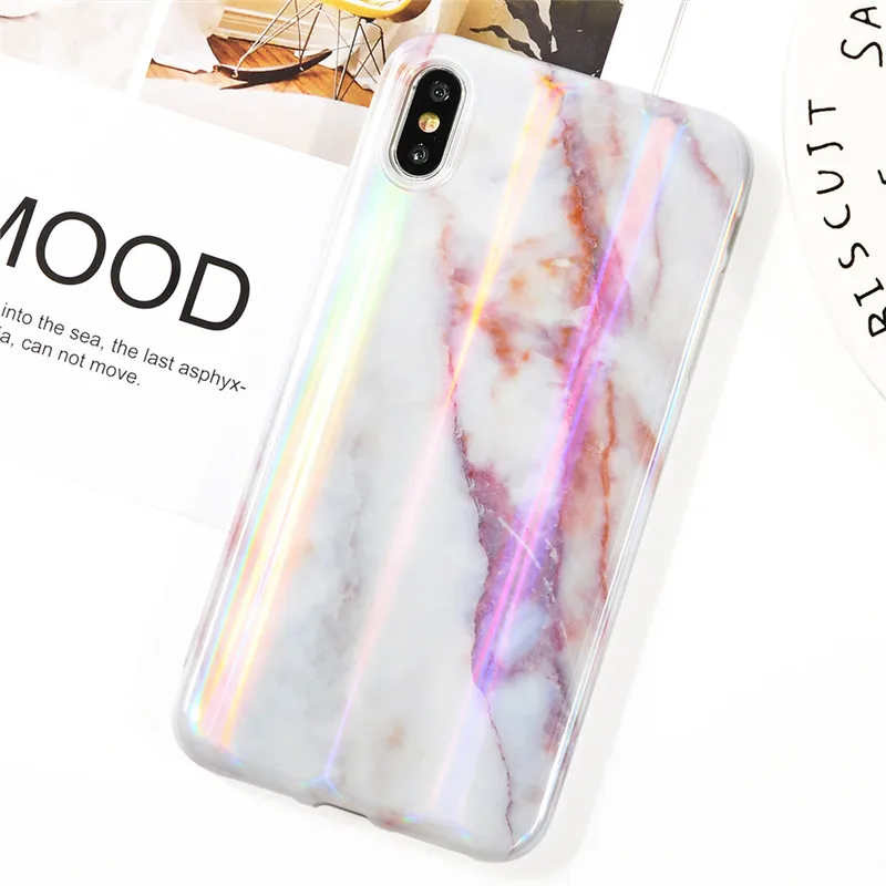 T8 Глянцевый лазерный мраморный чехол для iphone X XS Max, мягкий силиконовый чехол для iphone 6, 6s, 7, 8, 7 plus, задняя крышка для телефона - Цвет: T8