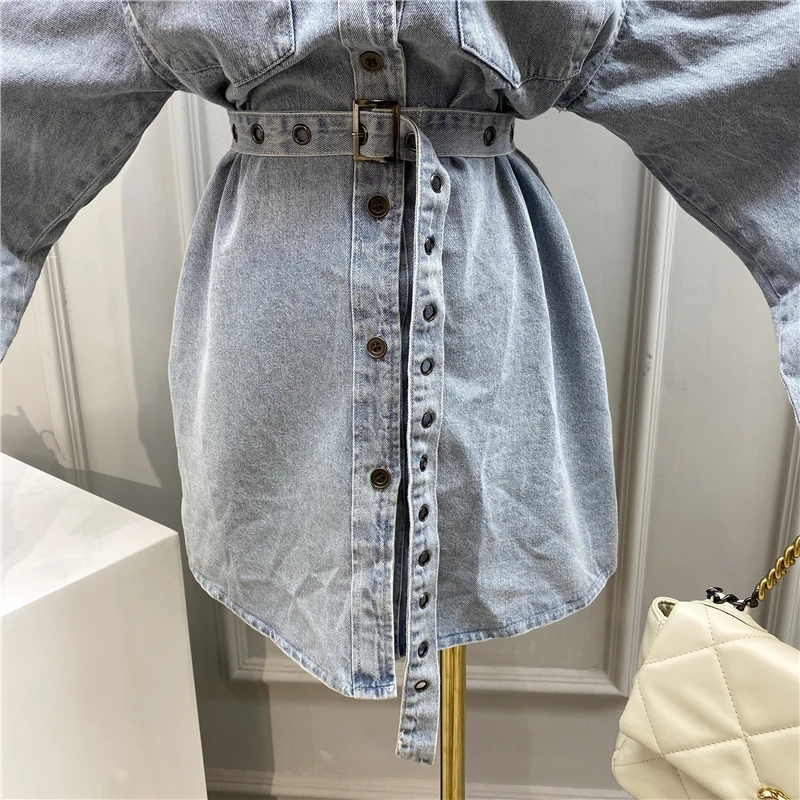 2020 ВИНТАЖНАЯ ДЖИНСОВАЯ КУРТКА с поясом Женская куртка передними металлическими