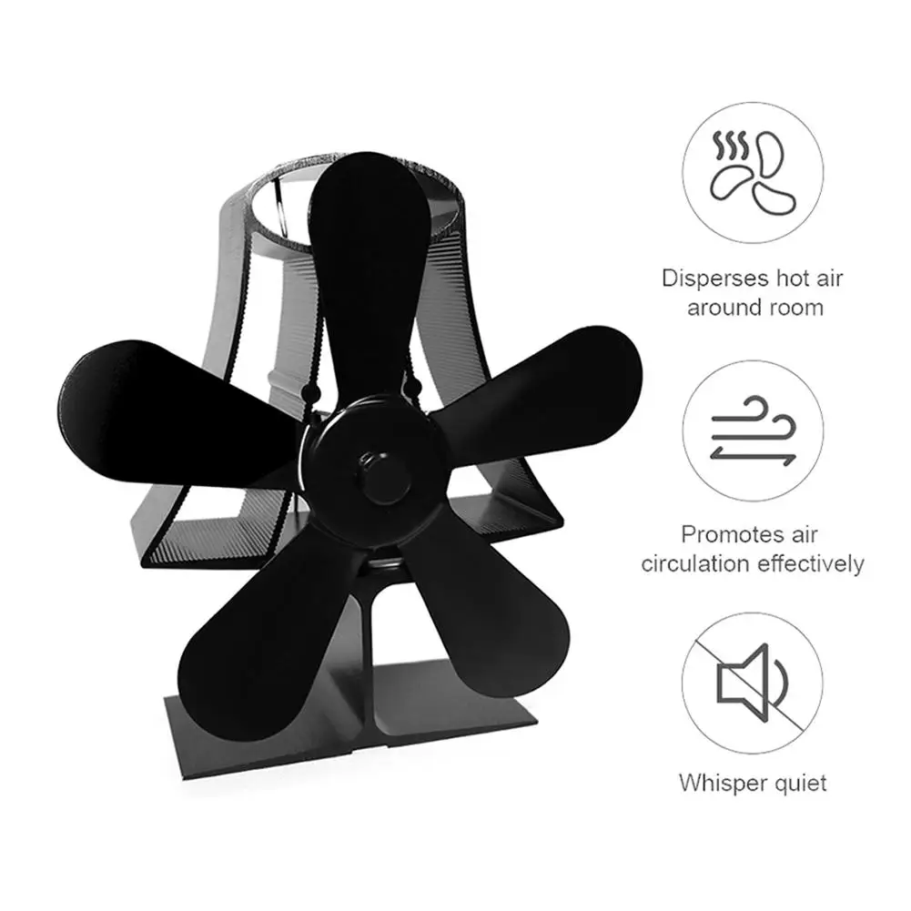 

Black Wall Mounted 5 Blades Heat Fireplace Stove Fan Heat Powered For Burner Wood komin Eco-Friendly Quiet Fan Heat Distribution
