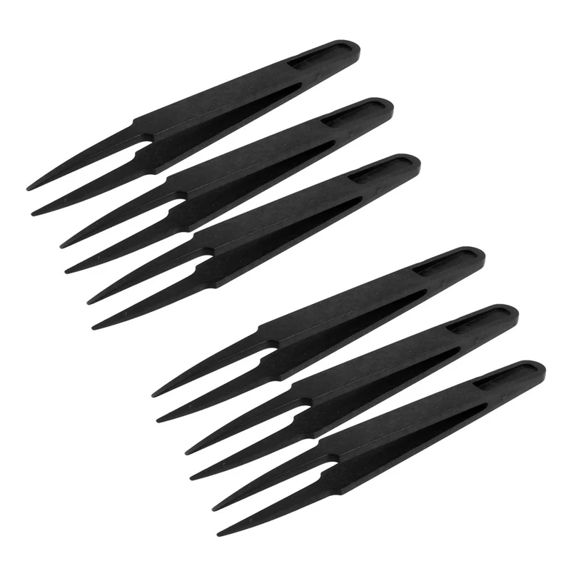

6 Pcs Black Plastic Electronic Pointy Tip Anti-static Tweezers