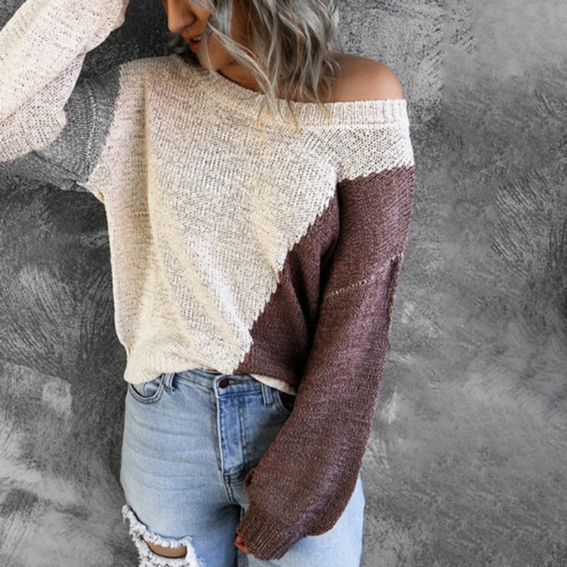 

Женские пуловеры, Свитер оверсайз, вязаный свитер, необычный цветной свитер с открытыми плечами, Модные свободные топы, новинка