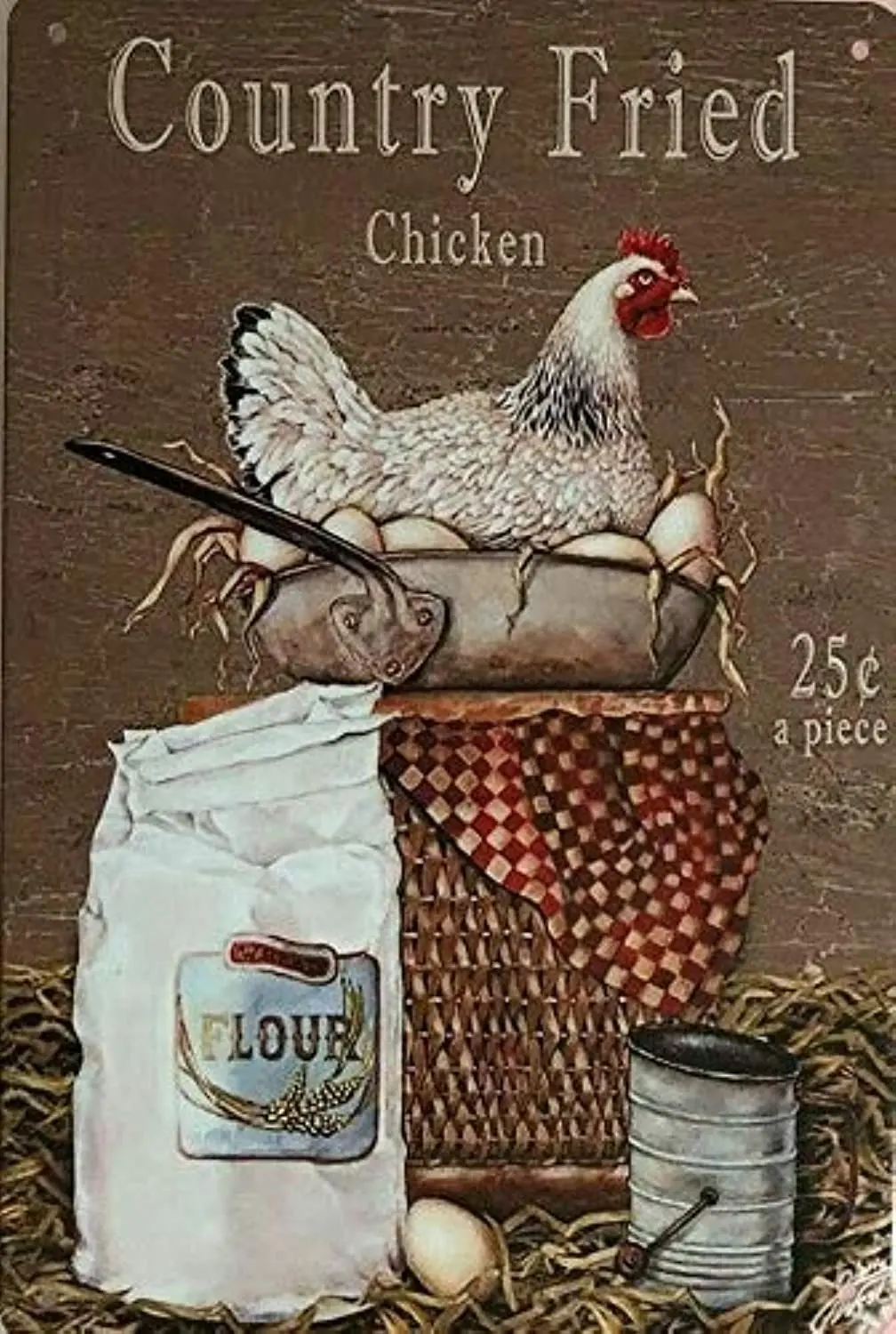 

Country Fried Chicken Tin Sign Metal Shabby Chic Decor Outdoor Indoor Wall Panel Retro Vintage Farmhouse Home Decoration