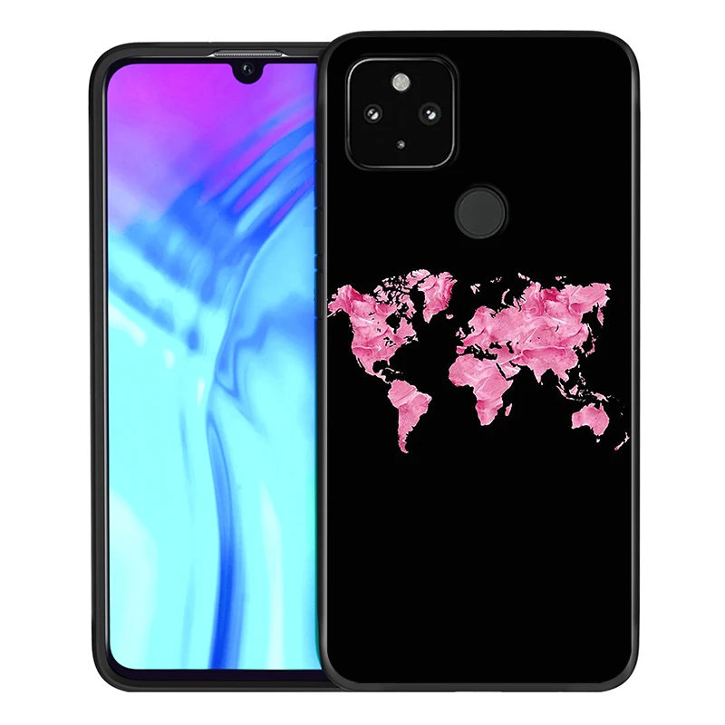 

Travel World Map Shockproof Cover for Google Pixel 5 4 4a XL 5G Black TPU Soft Phone Case