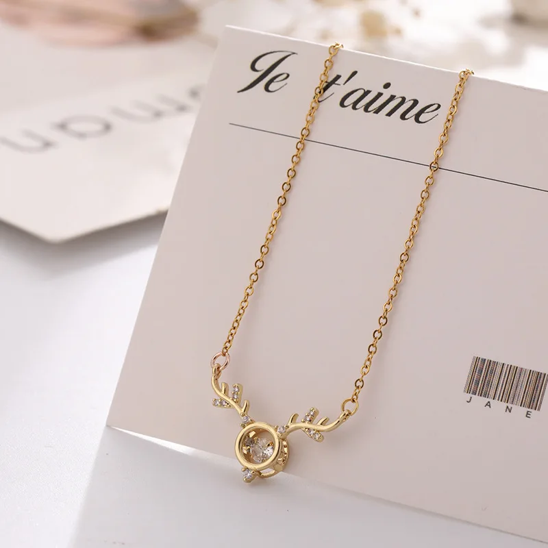

2021 New Smart Elk Head Fawn Heartbeat Necklace Female Creative Personality Clavicle Chain Fashion Simple Accessories