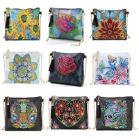 5d diamond painting flowers handbag diy leather crossbody chain bag wallet pouch storage bag cosmetic bag