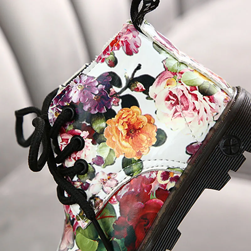 

Casual Fashion Flats Kids Boy Girl Boots Breathable Anti-Slip Soft Soled Flower Printing Boots Children's Shoes