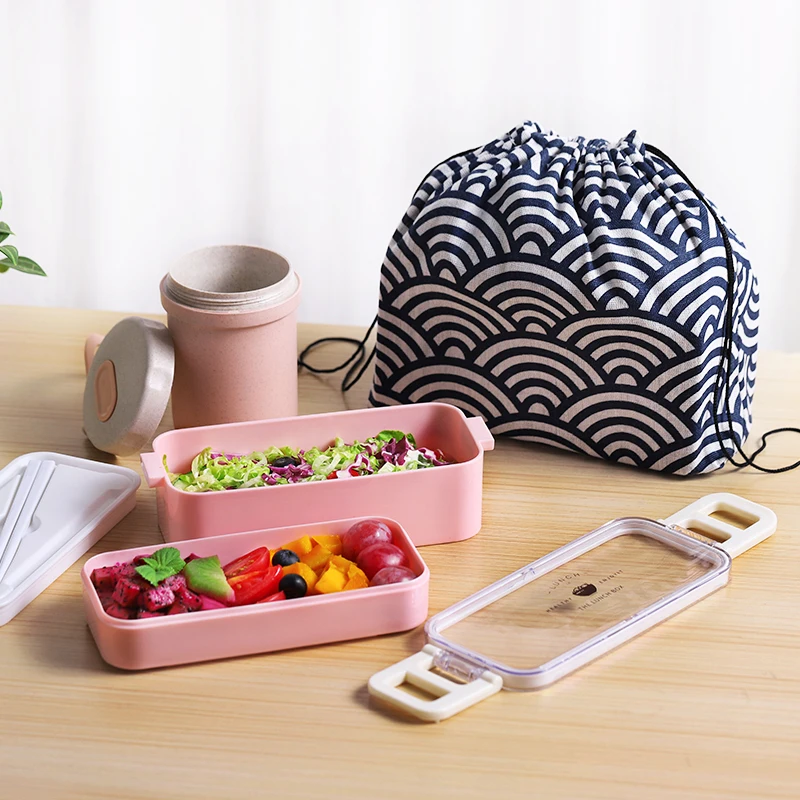 2 Слои Ланч-бокс для микроволновки японский дерева Bento Box Для Детский пищевой