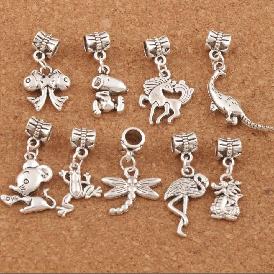 

Crane Dragon Dinosaur Horse Dragonfly Frog Charm Beads 27pcs Zinc Alloy Dangle Fit European Bracelets Jewelry DIY BM9