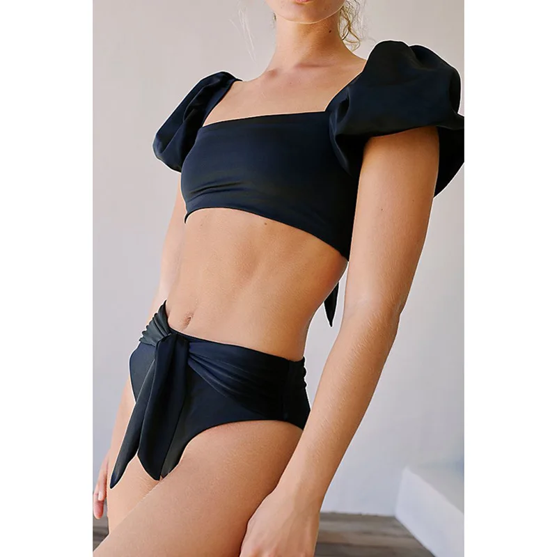 

Miturn 2021 New Leaves Printed High Waist Two Pieces Bikini Set Swimsuit Female Women Beachwear Swimwear Bather Bathing Suit