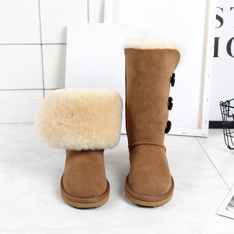Зимние ботинки женские высокие обувь из 100% натуральной овечьей кожи на плоской