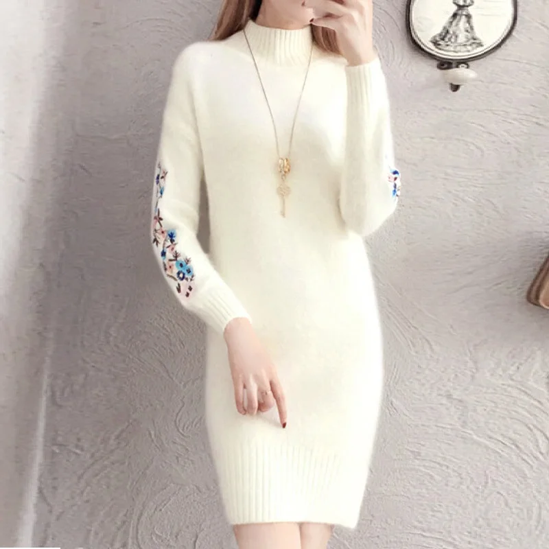 Женское модное платье Осень зима 2020 со скидкой свитер с имитацией теплое длинным