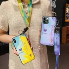 Чехол с ремешком на запястье для iphone 11, 12 Pro, XR, X, Xs Max, SE, 7, 8 plus, 12 mini, градиентные цвета, мягкий чехол-держатель для телефона из ТПУ