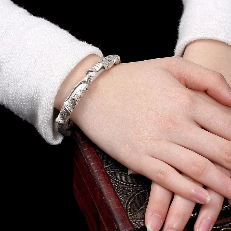 

S990 solid silver bracelet lotus leaf pure silver bracelet female natural hetian jade magnolia middle ages