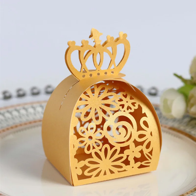 20/50/100pcs Gold Wedding Party Favor Box Gift Bags Rose Laser Cut Hollow Candy Dragee Baptism Chocolate Packaging Box Paper Box images - 6