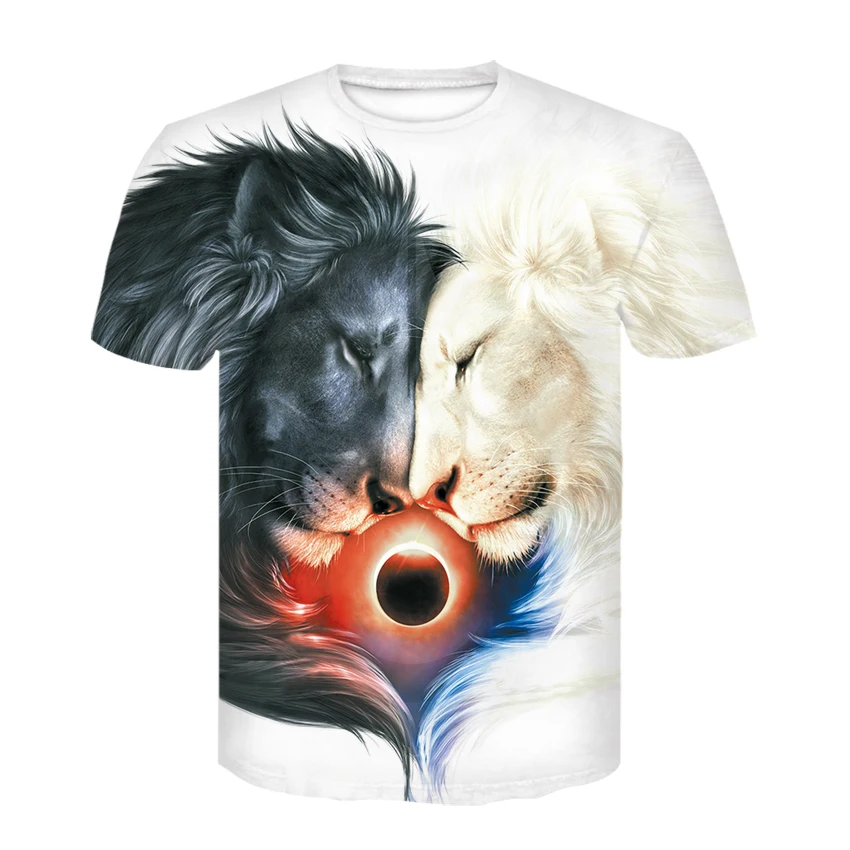 

Fashion Men Summer sports breathable Funny Lion 3D Printed Shape Short Sleeve Round Neck Leisure T-Shirt Tee Top