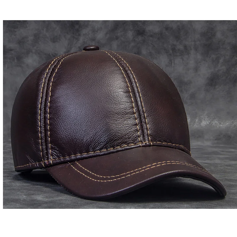 en Ucuz Marka Yeni 2020 Kış Erkek Hakiki Deri Beyzbol Kapaklar Açık Hokey Golf Balıkçılık Gorras Siyah/kahverengi şoför şapkası Adam Için