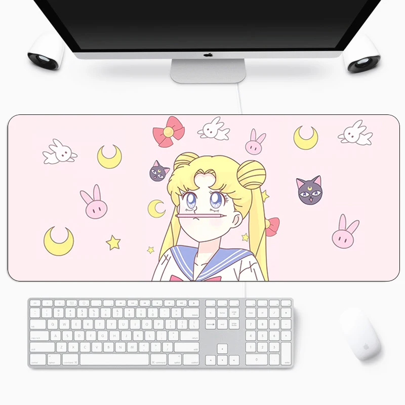 

Anime Sailor Moon Big Mouse Pad Large Rubber Gaming Mat Speed Kawaii XL MousePad Keyboard Locking Edge Otaku Computer Desk Pad