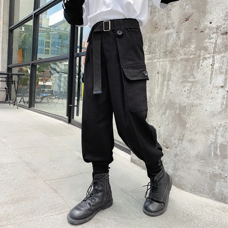 

Детские хлопковые брюки на весну и осень, новинка, комбинезон для девочек с эластичным поясом, детские свободные брюки с большими карманами