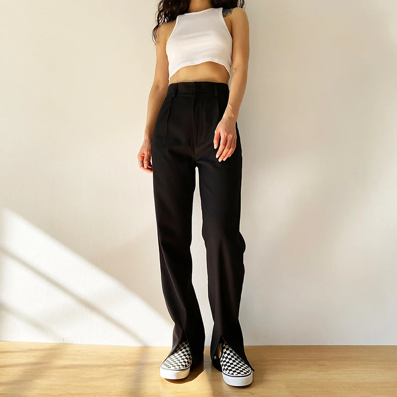 

Women's Pants Harajuku Trousers For Female Traf Y2k Loose Straight Pants Full Length Black High Waist Casual Wide Leg Pants