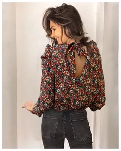 

Hot Sale Ladies Long-sleeved Tops Blusas Mujer De Moda 2021 Verano Print Floral O Neck Slim Summer Casual Office Worker Clothes