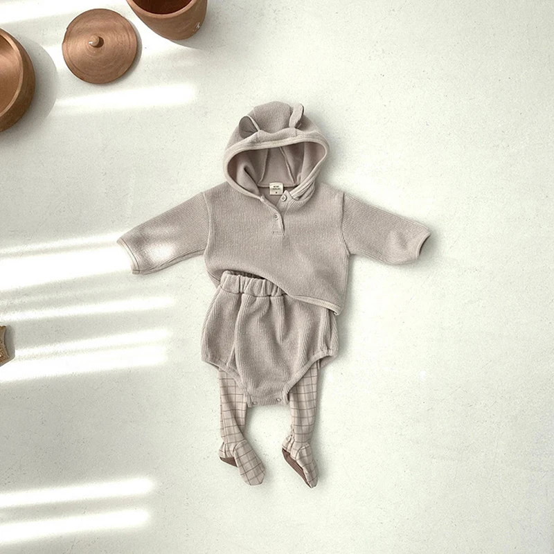 

0-24M Autumn Spring Baby Clothing Set Infant Toddler Plus Velvet Padded Suit Hooded Knit Sweater+Pant Baby Boy Girl Clothes