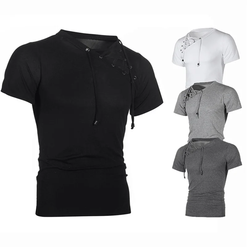 Футболка мужская с коротким рукавом на завязках дышащая приталенная весна лето