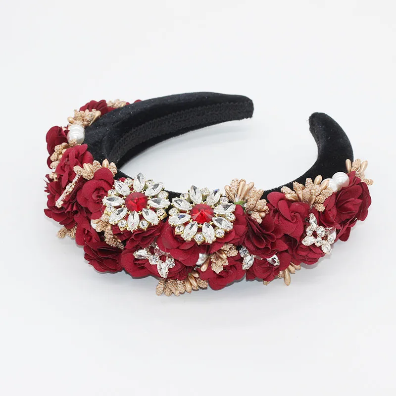 

Ladies Fashionable Hair Band Baroque fashion temperament sponge rhinestone fabric flower wild headband
