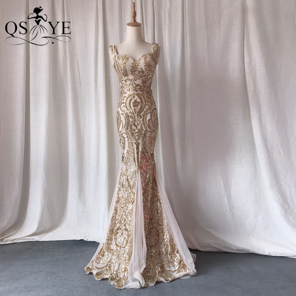 

QSYYE Gold Evening Dresses Mermaid Long Prom Gown Glitter Sequin Party Dress Sweetheart Golden Formal Gown Sparkle Woman Dress