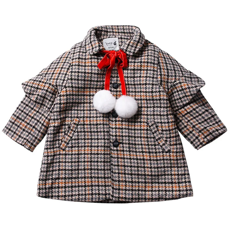 

Korean Children Girls Outwear 2019 Winter Kids Outfit Single-breasted Plaid Balls Thicken Jacket Coat For 2-7Yrs Toddler Clothes