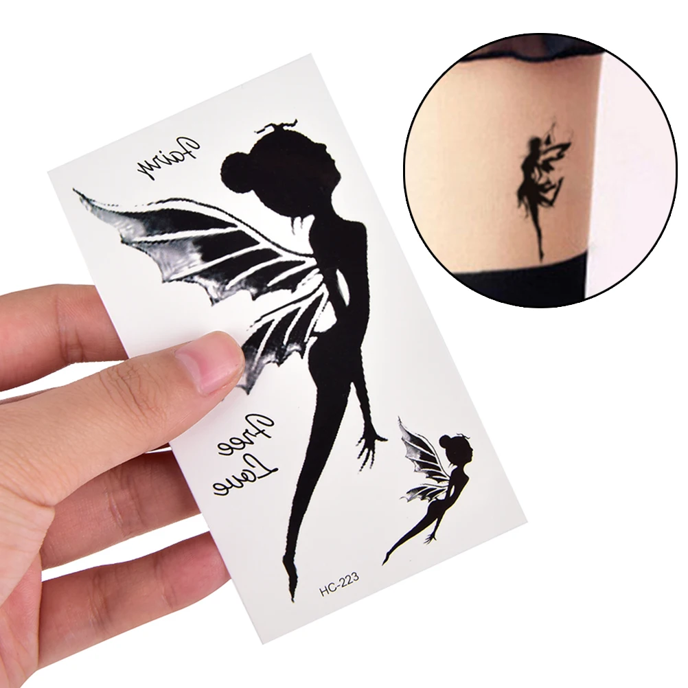 Черные ангельские водонепроницаемые наклейки для девушек временная тату на руку