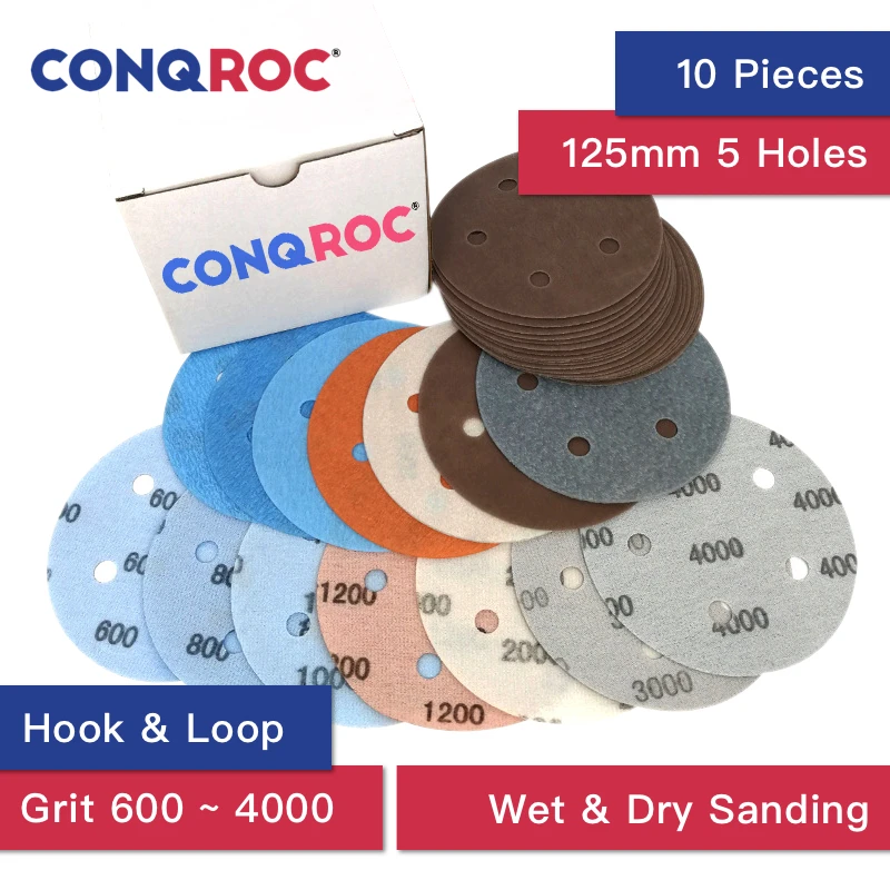 10 шт. 125 мм 5 дюймов 8 отверстий гибкая мягкая пленка Песочная бумага крюк и петля