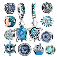 2021 new ocean blue sea turtle dangle bead fit original pandora charms silver 925 bracelet diy women jewelry summer collection
