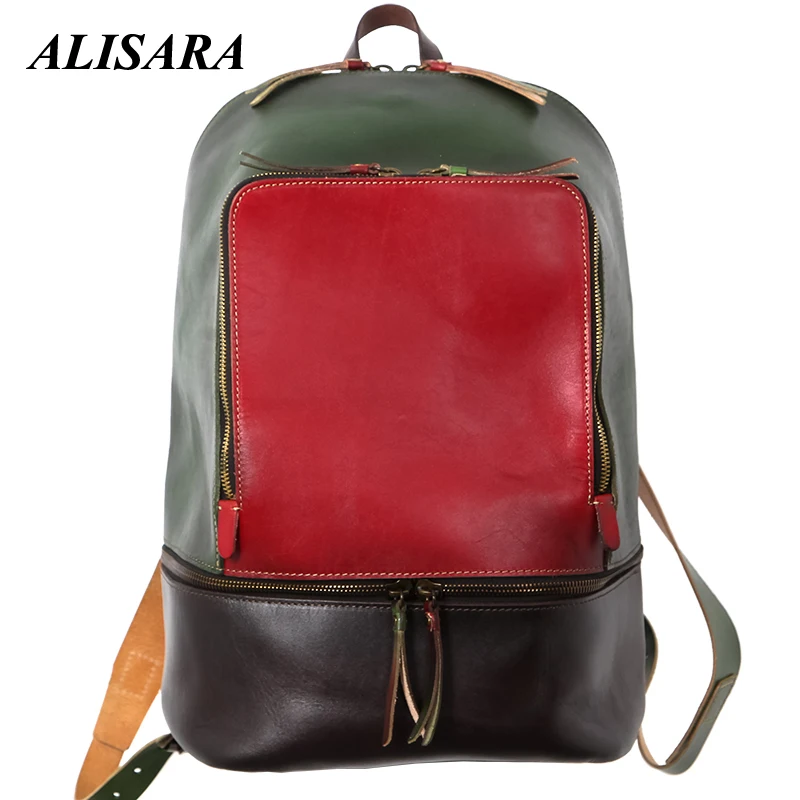

Bag for 2020 design Genuine Leather Backpack Vintage Japan art handmade Genuine Leather Green and red classic with trendy styles