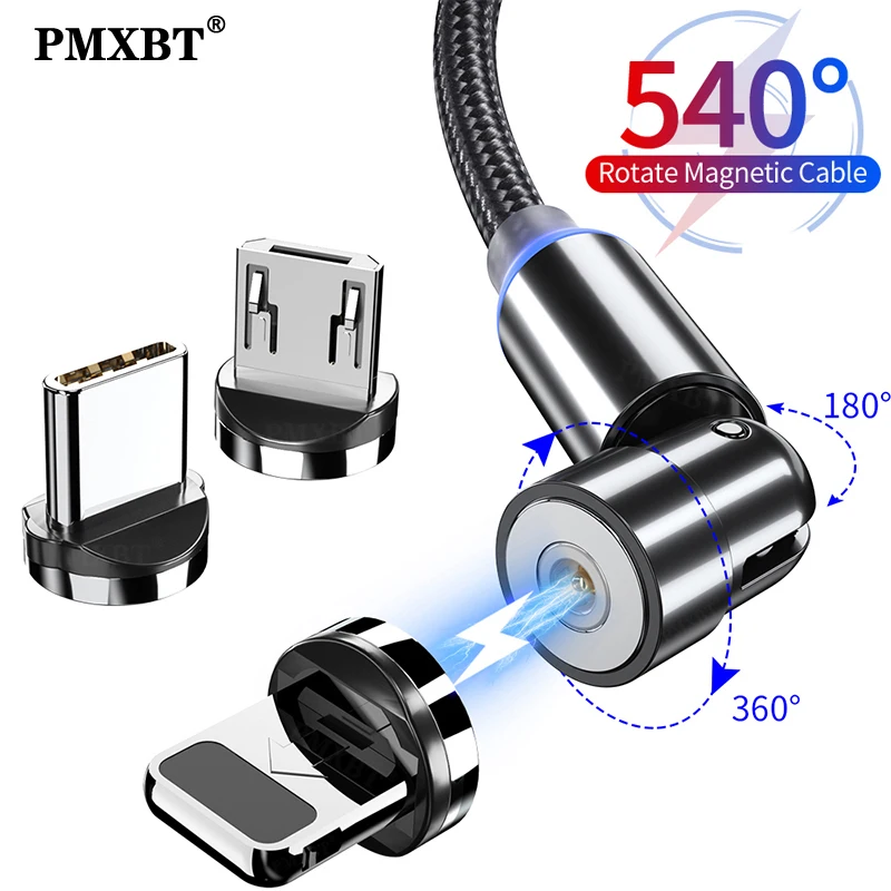

540 Degree Rotate Magnetic USB Cable Type C Micro USB Charge Cord For iPhone X XS Huawei Xiaomi Mobile Phone Charger Wire Cable