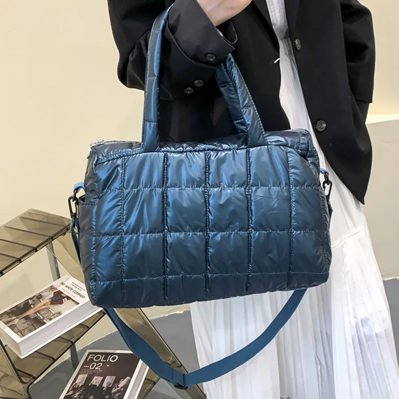 

Space Cotton Boston Handbag Women Casual Tote Bags Large Capacity Down Feather Padded Shoulder Bag Lady Big Travel Messenger Bag