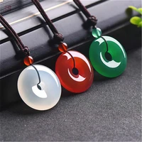 natural green agate jade safety buckle pendnat chinese necklace carved charm jewellery fashion amulet for men women lucky gifts