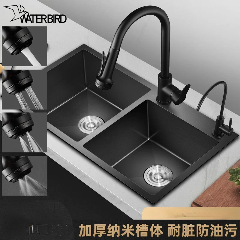 

304 stainless steel faucet kitchen nano double sink household sink