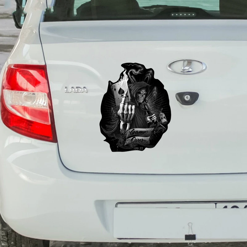 

Car Sticker Game Over Skull Spades K Playing Cards 3D Waterproof Body Sticker Suitable for Body Door Car Window PVC, 16cm * 13cm