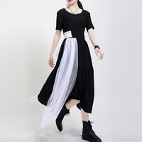 women summer t shirt 2 piece set backless short teeshigh waist long plain skirt sets fashion suit with mesh bow belt