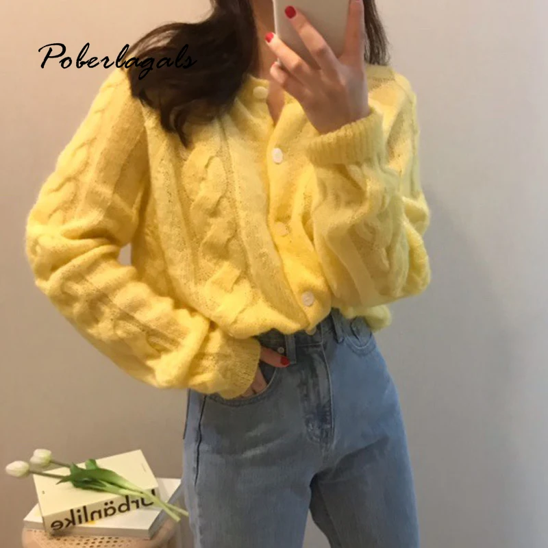 Осенне-зимние вязаные винтажные свитеры женские кардиганы 2019 корейские свитера