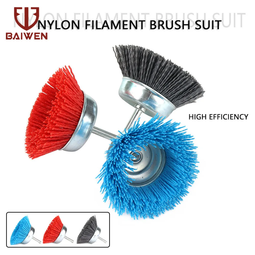 

75mm Nylon Cup Wire Brush Grinding Wheel 6mm Handle 80 120 240 Grit Drilling Polishing Tool For Wooden Furniture Metal Polishing