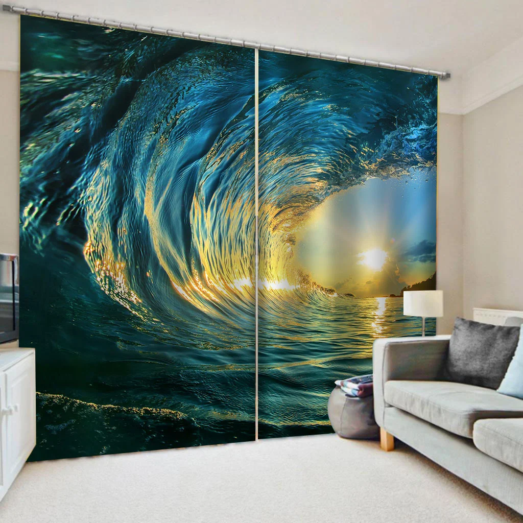 

Creative Huge Waves 3D Curtain Blackout Sun Big Scenery Curtains For Living Room Bedroom Children Drapes Window Treatments
