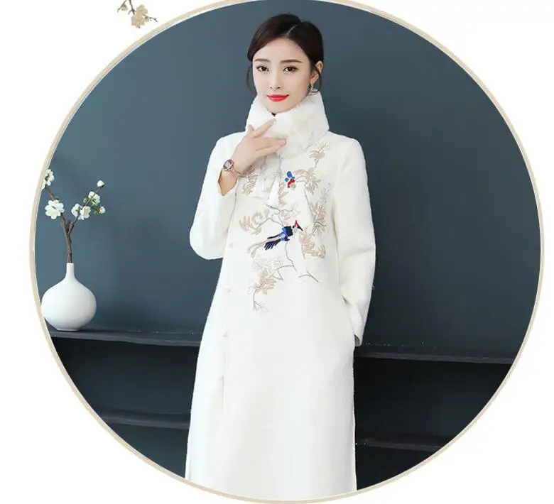 Китайское улучшенное Женское зимнее шерстяное пальто cheongsam новое винтажное