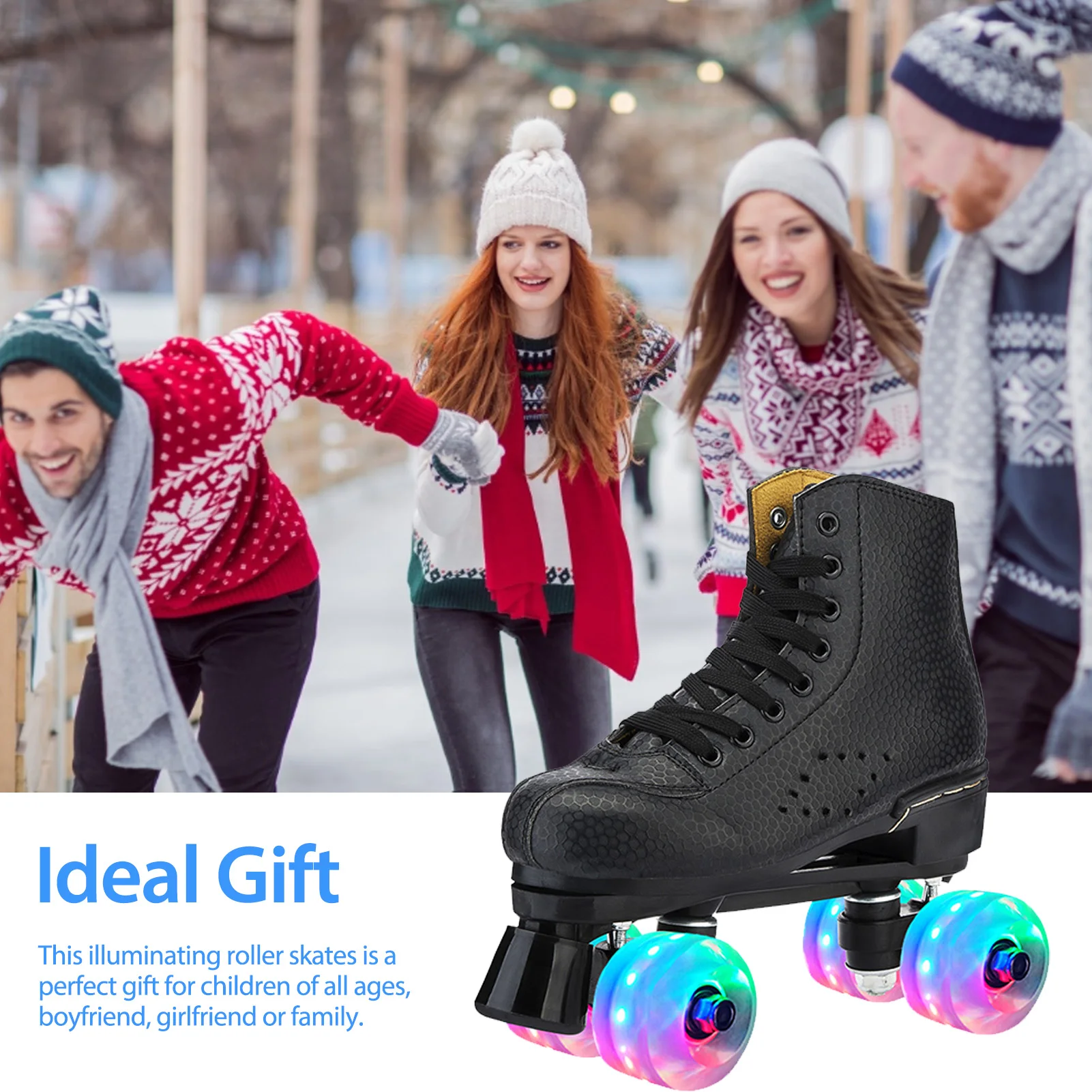 Microfiber Roller Skates Skating Shoes Sliding Inline Quad Skates Sneakers Training Europe Size 2 Row 4 Wheels