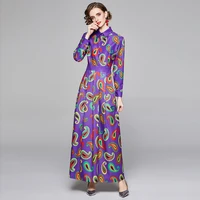 all match purple maxi dress viscose bohemian ankle length long sleeve dresses turn down collar regular print spring boho dresses