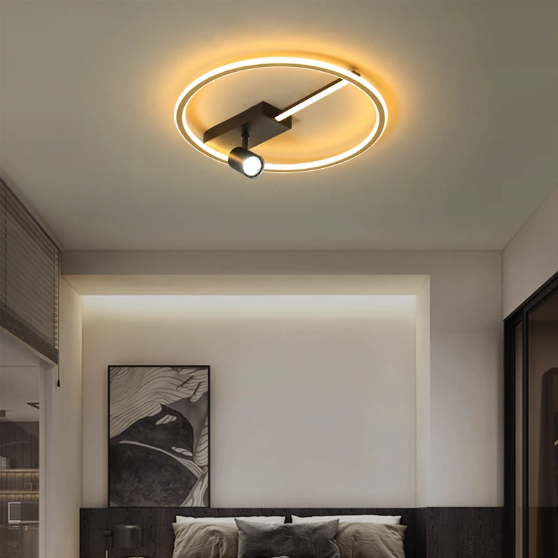 Потолочные светильники для гостиной, кровати, современные светодиодные потолочные светильники черного цвета с поверхностным креплением, о...